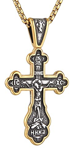 HZMAN Eastern Orthodox Cross Necklace for Men Women Religious Jesus Crucifix Byzantine Cross Christian Pendant Jewelry Gift
