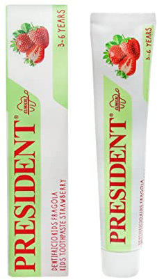 President DENTIFRICIO KIDS PER BAMBINI 3-6 ANNI. Gusto Fragola. Previene la formazione della carie, protegge gengive e smalto dei denti. Senza parabeni, SLS, allergeni e PEG- RDA 30-50 ml