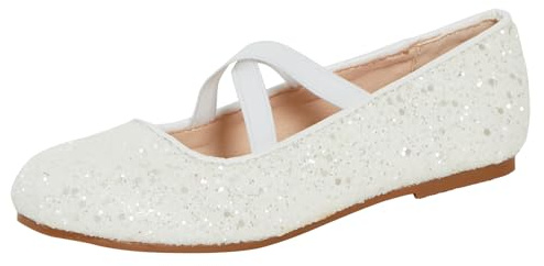 Girls Glitter Ballet Bridal Bridesmaid Shoes Ivory 10 UK Child