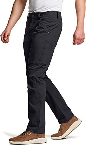 CQR Men's Vent Stretch Pants, Quick Dry Lightweight Casual Cargo Pants, Water Resistant Straight-Fit Utility Work Pants, Sedona Carbon Black, 32W x 32L