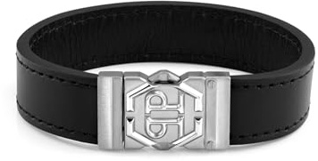 Philipp Plein Herren Armband Leder silber HEXAGON TACTICAL BUCKLE PJVEA01BL