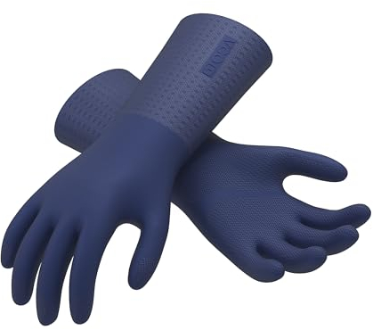 VGO 1Par Guantes Limpieza doble capa grado restaurante -10°C a 100°C TPE 3x más duradero,para alimentos,resistente a grasa químicos.Para cocinas industriales limpieza doméstica(TP1117,Azul Oscuro,M)
