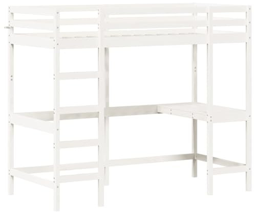 vidaXL Våningssäng med skrivbord vit 90x200 cm massiv furu, loftsäng, säng, loftsäng med skrivbord, sovrumsmöbler, sängbotten, loftsäng för barn
