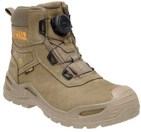 DEWALT Lander Men's Waterproof, Nubuck Leather, Wide Fitting, BOA Fastener, Non-Metallic Safety Toe Work Boot, Stone, UK7