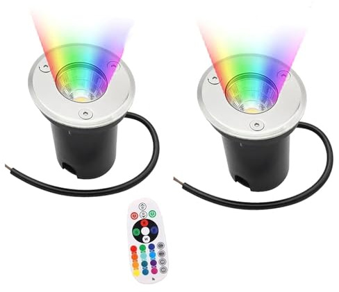 JOUFNING 2PCS Spot Encastrable LED Exterieur - RGB Luces Exterior Suelo Empotrables, 12V/24V Foco De Jardín De Color, Mando A Distancia Inalámbrico Foco, por Patio, Jardín LED Spotlight(6W(12V))