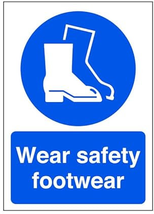 Wear Safety Footwear - safety sign, ppe clothing, ppe - High tack self-adhesive sticker (300mm x 200mm) Viewing Distance within 7m.
