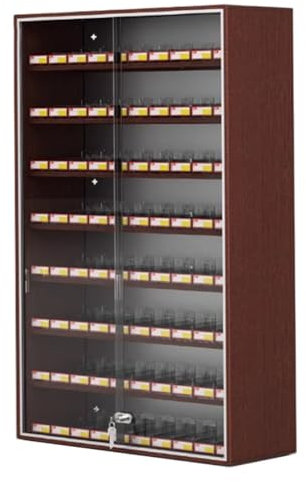 DMMFTERL Cigarette cabinet with door and lock, Aluminum Cigarette Candy Display Cabinet Showcase, Wall Mounted Cigarette Rack for Supermarket Convenience Store (Color : Brown, Size : 70x90x7cm)