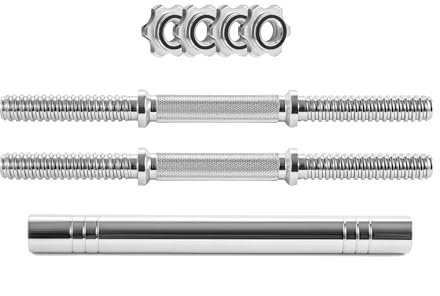 Phoenix Fitness 35cm Dumbbell Bars - Pair of 1” Dumbbell Handles with 4x Spinlock Collars & Barbell Connector for Weightlifting and Strength Training - 2x Solid Steel Dumbbell Bars & Connector, 35cm