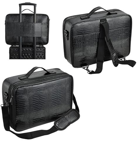 Joligrace Make up Tasche Große Kosmetiktasche Professionelle Schminktasche Damen Make up Koffer Kosmetikkoffer Schminkkoffer Reise Make up Bag,PU Leder Schwarz