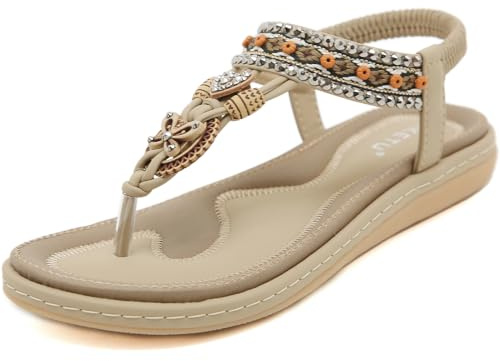 ZDQ Sandales Femme Été Confortable Elégant Plate Chaussures Beige 39 EU