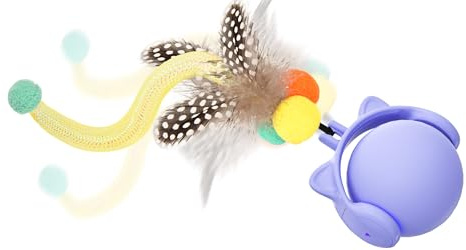 GoldenSun Cat Toys,Interactive Cat Toys for Indoor Cats Adult,Cat Ball Toy for Indoor Cats Kitten,Automatic Cat Toy With Tail,4 Mode Multiple Activation Ways and Chirps Stimulate,Purple