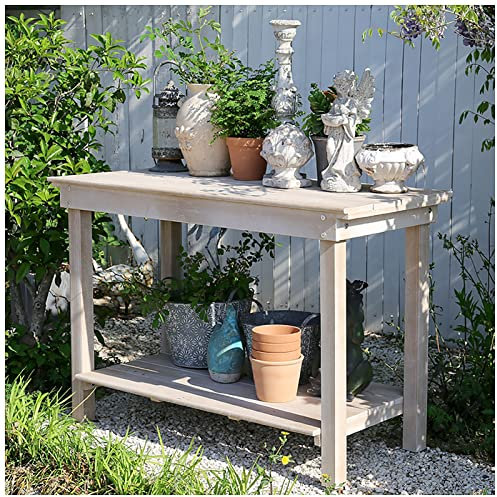 Panca da giardino da esterno con armadietto per portico, serra, cortile, patio e balcone, postazione di lavoro con piano da giardino con ripiani e cassetti per piantare un