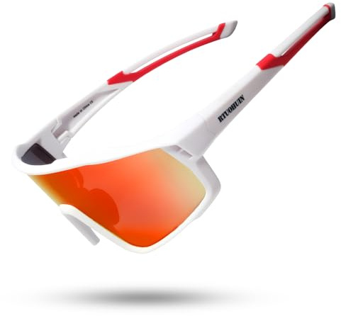 RTUOHUIN Gafas de Ciclismo Polarizadas con Protección UV400 Gafas de Sol Deportivas TR90 Montura Flexible Gafas Protectoras Rápidas para Niños, Hombres y Mujeres - Blanco naranja