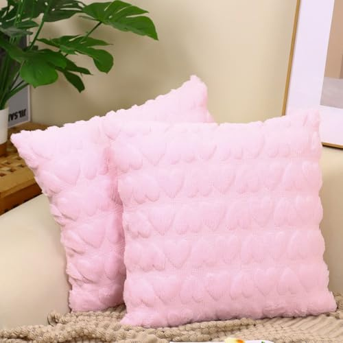 Ausing plysch örngott 45 x 45 cm 2 st dekorativa kuddar för vardagsrum söt rumsdekoration rosa kuddfodral