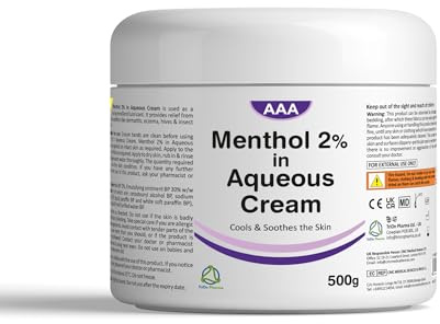 Aqueous Cream with Menthol 2% - 500g | Cooling Emollient for Softening & Soothing Skin | External Skin Cleansing Agent