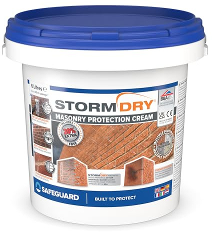 Stormdry Masonry Waterproofing Cream (6 Litre) 25 Year BBA Approved Exterior Brick Sealer. Breathable, Colourless Brick, Concrete, Stone, Mortar