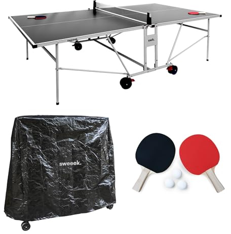 sweeek - Table de ping Pong Outdoor. avec 2 Raquettes et 3 balles. pour Utilisation extérieure + Housse en PVC
