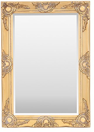 Select Mirrors Haywood Wall Mirror - French Chic Style - Real Wood Frame (50cm x 70cm, Antique Gold)
