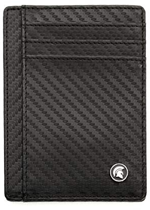 POWR Mens Wallet, Slim Genuine Leather RFID Blocking Minimalist Credit Card Holder (Carbon Fibre), Holds up to 7 Cards and Bank Notes, Ideal for Travel
