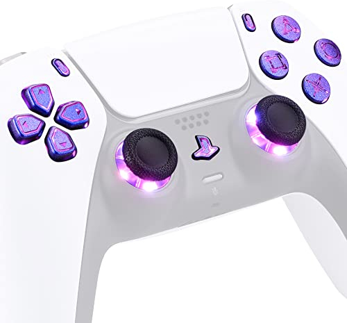 eXtremeRate Multi-Colors Luminated Thumbstick & Face Buttons for ps5 Controller BDM-010/020, Chameleon Purple Blue Classical Symbols Buttons DTF V3 LED Kit for ps5 Controller - NOT A Controller