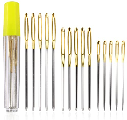 Redamancy Nadeln Mit Großem Öhr, 15 Stück 3 Größen Stopfnadeln Set, Nähnadeln Groß Auge Stumpfe Nadel, Edelstahlnadeln zum Nähen und Handwerk, 5.1 cm, 6.1 cm, 6.9 cm, Mit Transparenter Flasche