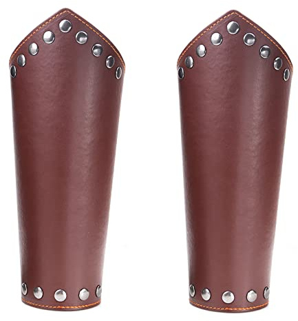 2 Pieces Faux Leather Arm Guards, Viking Gauntlet Wristband, Medieval Archery Bracers, Vintage Cowhide Cuff Wristband, Personalized Bracers for Men (Brown)