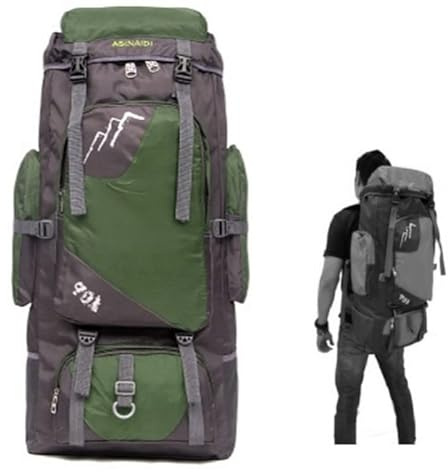DED Mochila de Senderismo macuto para Viajes Montañismo Escalada Camping Trekking 90L Hombres Mujeres Impermeable, Gris Con Verde, 73x35x20cm