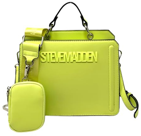 Steve Madden Crossbody Bag, Bevelyn-Bolso Cruzado Convertible para Mujer, Mordida de limón, Talla de un Talla