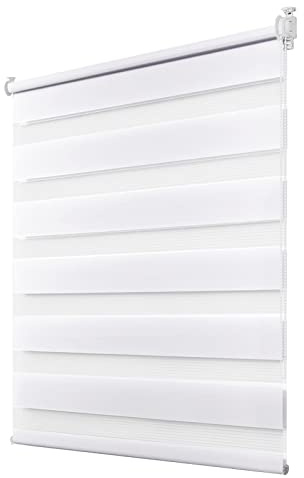 Deswell Store Enrouleur Double Jour Nuit sans Perçage Blanc 55l x190L cm(Largeur du Tissu 51cm) Store Tamisant pour Fenêtre Installation Facile avec Clips Chambre Salon Cuisine