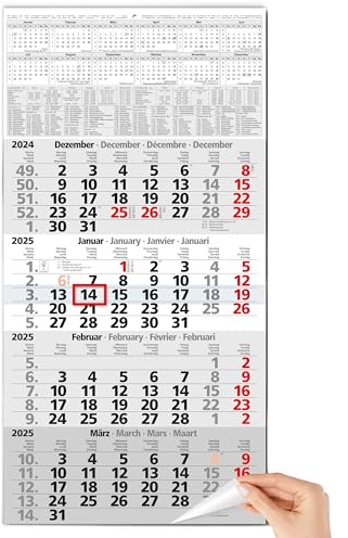 TOBJA 4 Monatskalender 2026 Wandkalender mit Schieber - großer Monatskalender 2026 für Büro und Zuhause, Übersichtlicher Kalender 2026 Wandkalender mit Feiertagen und Schulferien, FSC zertifiziert