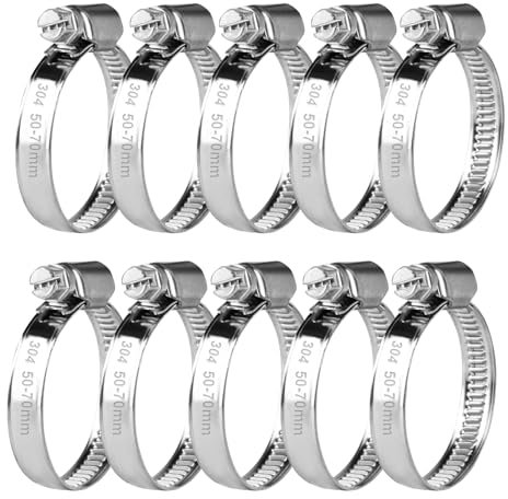 10 Pcs Abrazaderas Metalicas para Tubos, Abrazaderas de Acero Inoxidable Ajustable 50-70 mm, Abrazaderas de Tubo, Abrazaderas de Manguera de Acero Inox para Mangueras Tubería de Agua Piscina