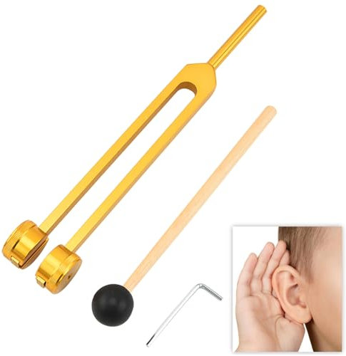 128 Hz-Stimmgabel,Medizinische Stimmgabel,Aluminiumlegierung Stimmgabel mit Silikonhammer und Reparaturwerkzeug,Standard Stimmgabel Set,Stimmgabel Neurologie,Stimmgabel Therapie,Diapason (Golden)