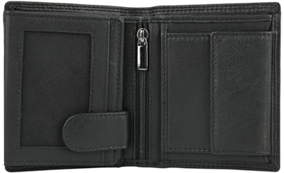 Police Cartera Hombre Piel Genuina Vertical, Compacta, Monedero con Cremallera, 2 Ventanas, Negra, Caja Regalo