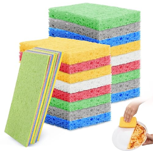 Lot de 18 éponges compostables, compostables, en cellulose naturelle colorée, anti-rayures, pour cuisine, maison, 6 couleurs