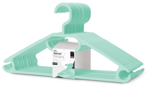 KEPLIN Space Saving White Plastic Coat Hangers - 20 Pack | Heavy Duty Swivel Hook for Clothes, Coats, Dress, Shirt, Jacket, Trouser | Non Slip With Rotating Hook & Tie Hanger - Mint Green
