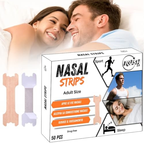 Cerotti Nasali Antirussamento - 50 Pezzi Cerotti per il Naso per Respirare Bene - Contro il Russare per Dormire Bene e Migliorare la Respirazione Nasale durante l’Attività Sportiva