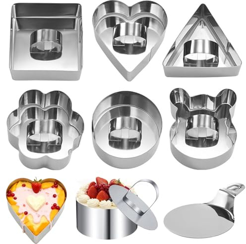 Xusxes 6 Pieza Anillas para Reposteria, Anillos de Postre de 8 cm, Anillo para Cocinar Pastel, con 6 Tapas y 1 Elevador para La Fabricación de Tartas de Mousse, Pudín y Galletas(B)
