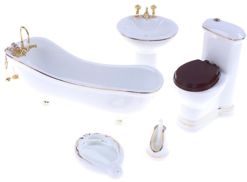 Gralara 5 Pièces Accessoires Salle Bain Miniature Réaliste Meubles Maison Poupée Fonctionnel Toilettes Miniatures pour Enfants