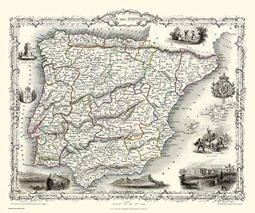 History Portal 1000 Piece Jigsaw Puzzle Map of Spain & Portugal 1851 by John Tallis