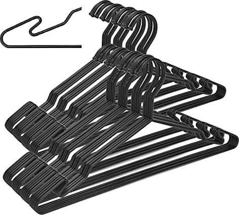 MLMD Lux Heavy Duty Metal Hangers with Unique Hook Design Durable & Sturdy Coat Hangers 4mm Thick Withstands 25lbs Weight Smooth Powder Coated Finish Compact Shirt Hangers - 40 Pack Black