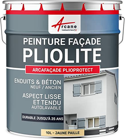 ARCANE INDUSTRIES Peinture façade pliolite pour Mur extérieur, crépi - Peinture Hydrofuge Solvantée - ARCAFACADE PLIOPROTECT - 10 L (+ ou - 80 m² en 1 Couche) Jaune Paille - RAL 085 90 30