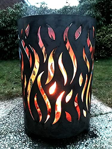 Irony24 Feuertonne rund Flammen Durchmesser 40 cm Höhe 60 cm Dicke 3 mm