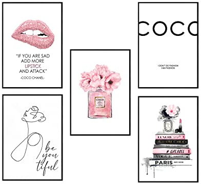 Postertech® Premium Poster Set | 5 Bilder als stilvolle Wanddeko | 5X DIN A4 | Pink Coco Spruch (Set #1)