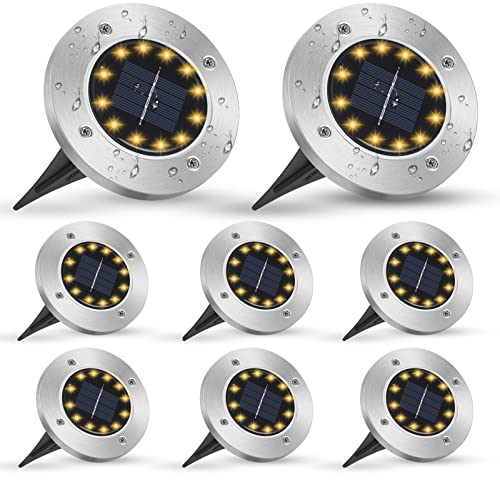 mizikuu Solar Bodenleuchten, 8 Stück Solar Gartenleuchte Solarlampen für Außen, 8 LEDS Solarleuchten Solarlampen Gartenleuchten für Außen, Wasserdicht IP65, Solar Außenleuchte für Rasen, Yards