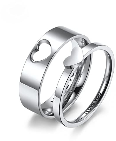 Gilieyer Bagues de Promesse Assorties pour Les Couples, I Love You Ensembles de Bagues de Fiançailles de Mariage pour Lui et Elle Bagues en Acier (Homme Taille 8 & Femme Taille 7)