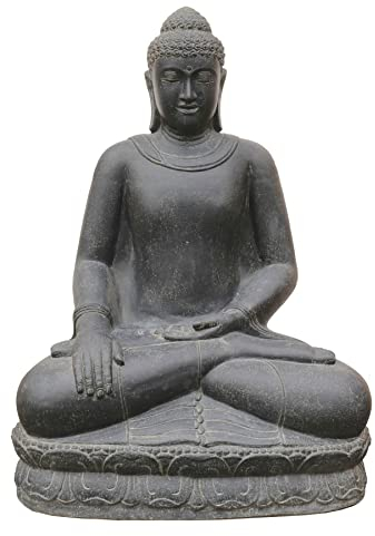 STONE art & more XXL Buddha Figur Statue Erdberührung 150cm Steinguss schwarz antik Deko Garten frostfest