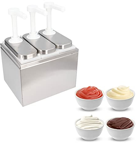 Saucenspender, Marmelade, Gewürz, Würze, Quetschpumpe, Ketchup, Salat, Paprika, Behälter, Utensilien mit Sockel für Küche, Restaurant(3 Pumps)