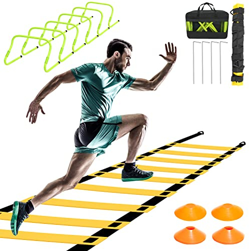 Gimisgu Sports Speed & Agility Training Set Contiene 1 escalera de agilidad, 6 obstáculos ajustables, 12 conos de disco, 1 bolsa de almacenamiento, dispositivo de entrenamiento para todos los deportes
