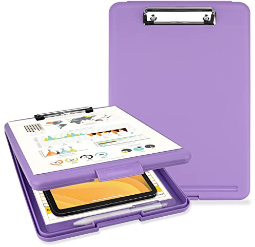 Pechor Clipboard A4, Clip Board Plastic with Storage, Nursing Clipboards Folder with Compartment Organizer, Writing Clip Boards Waterproof for Home School Office, Purple