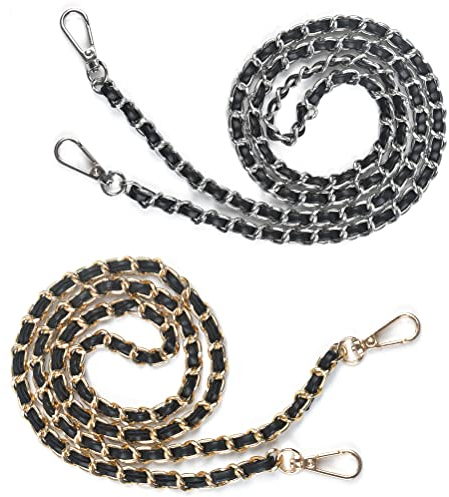 EMNIMQ 2 Stück Taschenkette,Kette für Tasche mit Schnallen 120cm Handtasche Kette Trageriemen Gold Silber Metall Trageriemen,für Damen Handtaschen,Handtaschen Metall Ketten